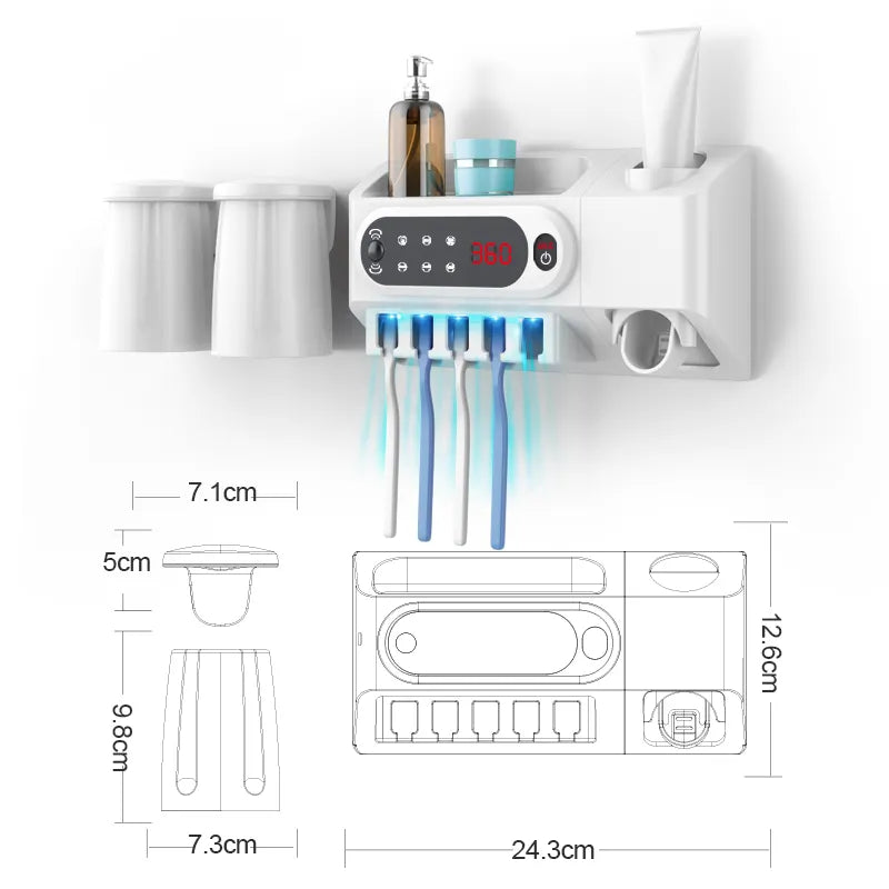 ESTERILIZADOR ELÉCTRICO DE CEPILLOS DE DIENTES + DISPENSADOR DE CREMA DENTAL