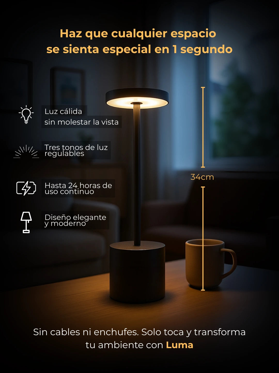 Lámpara Táctil Recargable De Metal - Luma