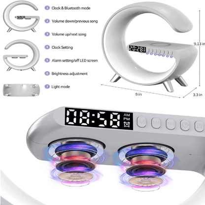 LÁMPARA RELOJ DE ATMÓSFERA, CARGADOR INALÁMBRICO, ALTAVOZ BLUETOOTH