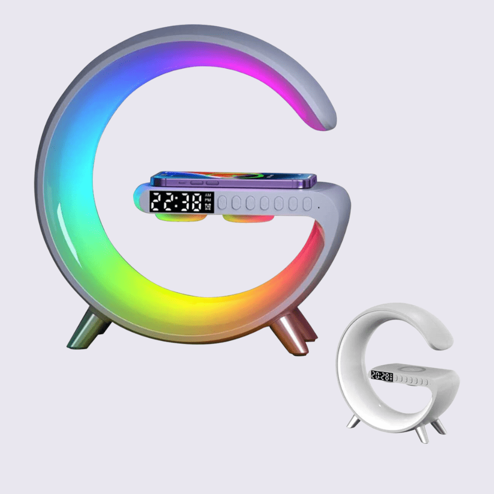 LÁMPARA RELOJ DE ATMÓSFERA, CARGADOR INALÁMBRICO, ALTAVOZ BLUETOOTH